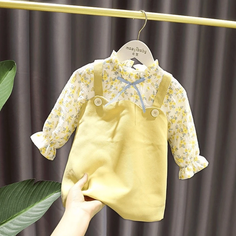 【外贸爆款】女宝宝连衣裙2025春装新款儿童半身裙洋气假两件碎花裙