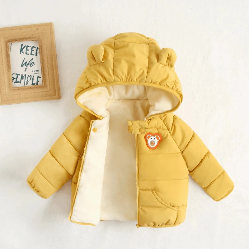 【外贸爆款】冬季加绒加厚小熊亮灯棉服男女童保暖外套中小童棉袄