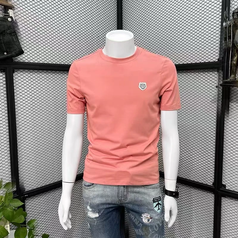 夏季圆领休闲短袖T恤打底衫简约时尚修身上衣潮流半袖帅气