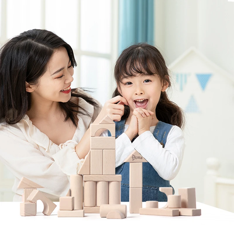 宝宝积木原木无漆大颗粒实木婴幼儿童早教益智力拼搭装可啃咬玩具
