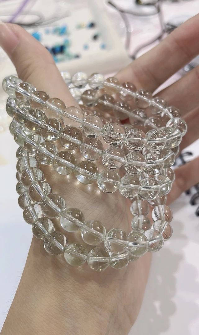 DIY串珠绿色冰裂转转手串8mm