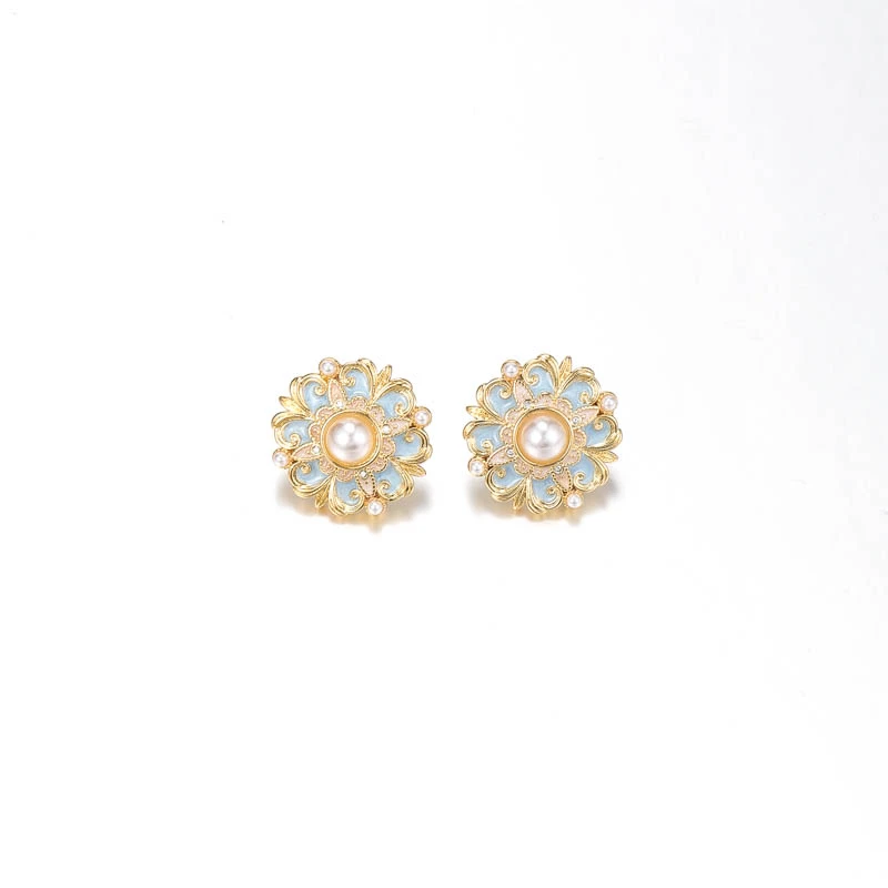 复古彩花耳钉气质百搭耳饰设计师轻奢小众 8409