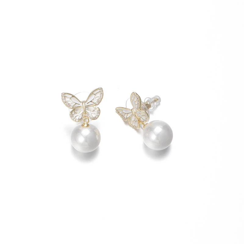 蝴蝶珠珠耳钉气质百搭耳饰时尚轻奢 8542