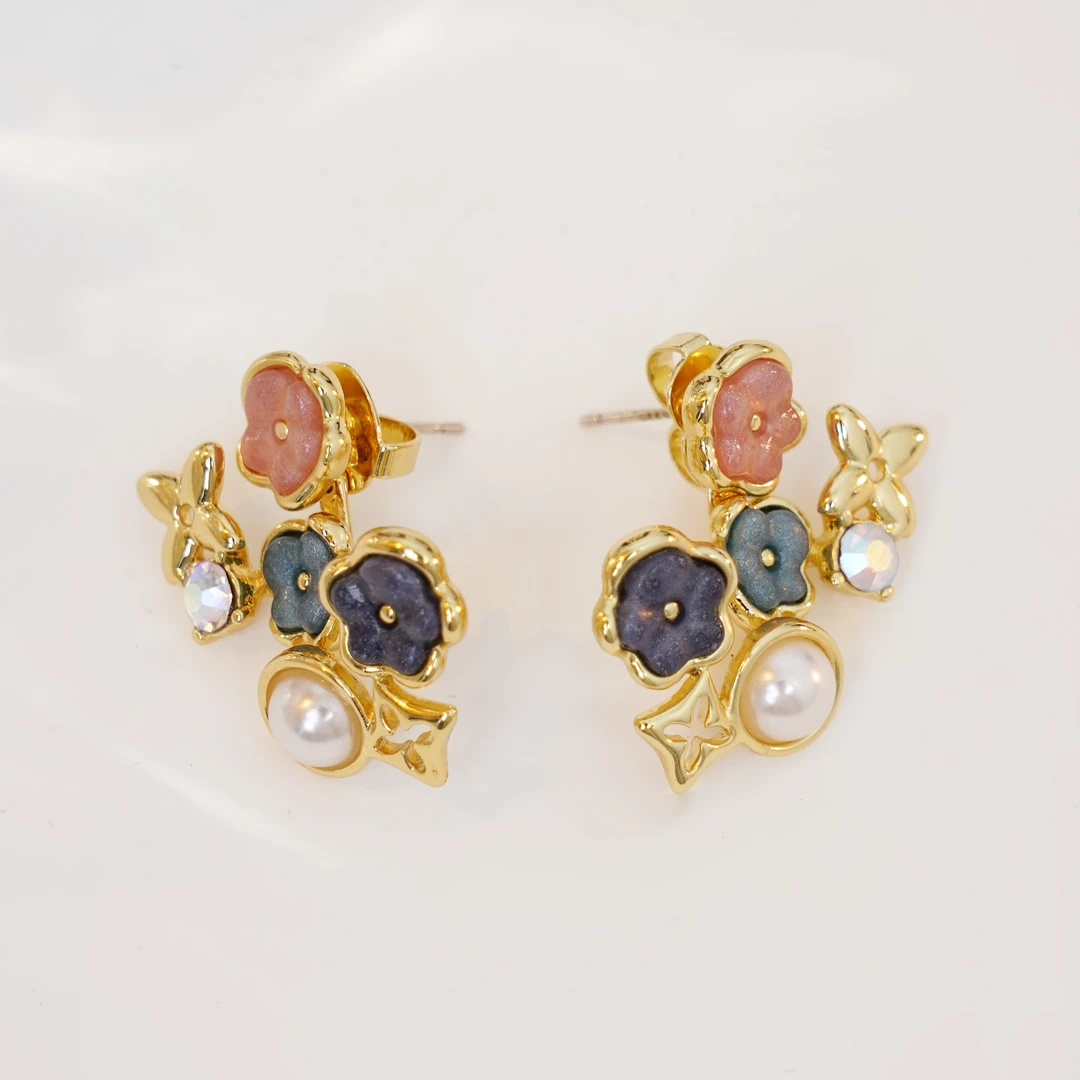 繁花珍珠耳钉气质小众百搭轻奢 8278