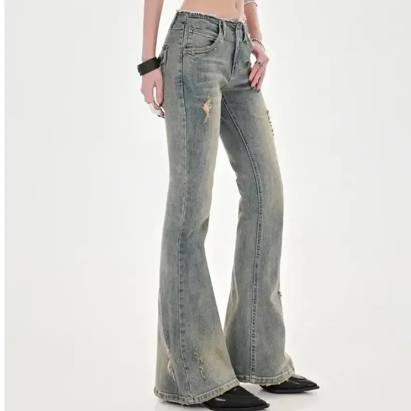 175高个子加长Y2K千禧辣妹裤子废土风复古低腰显瘦微喇牛仔裤秋