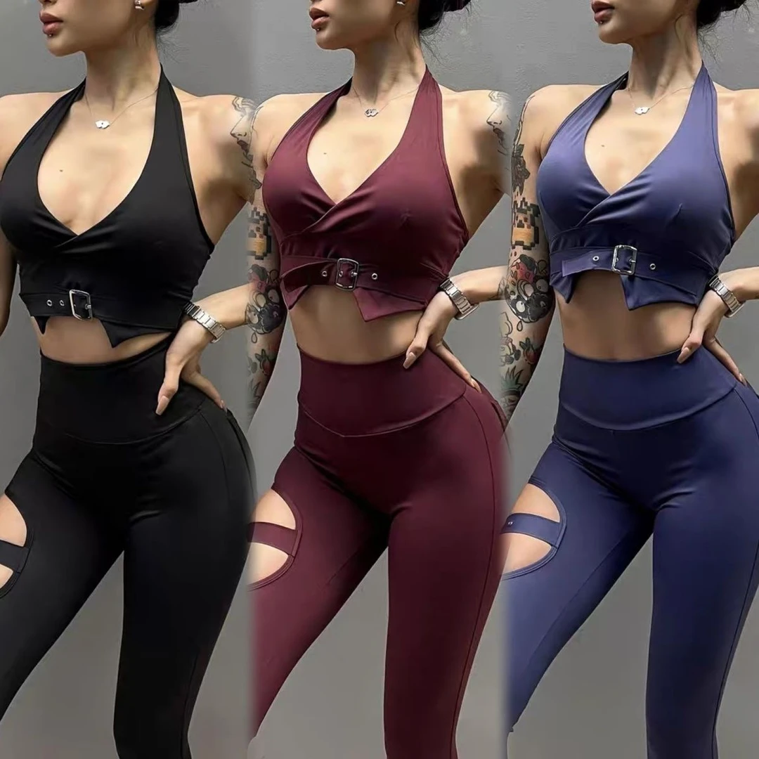 YIDI 运动健身裤瑜伽长裤女裸感高腰紧身提臀性感镂空蜜桃工装裤