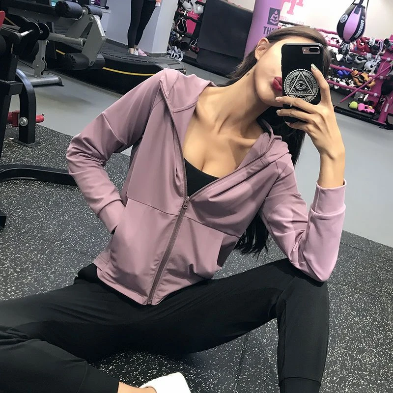 运动外套女连帽秋冬季宽松跑步防风健身服卫衣开衫茄克长袖瑜伽服