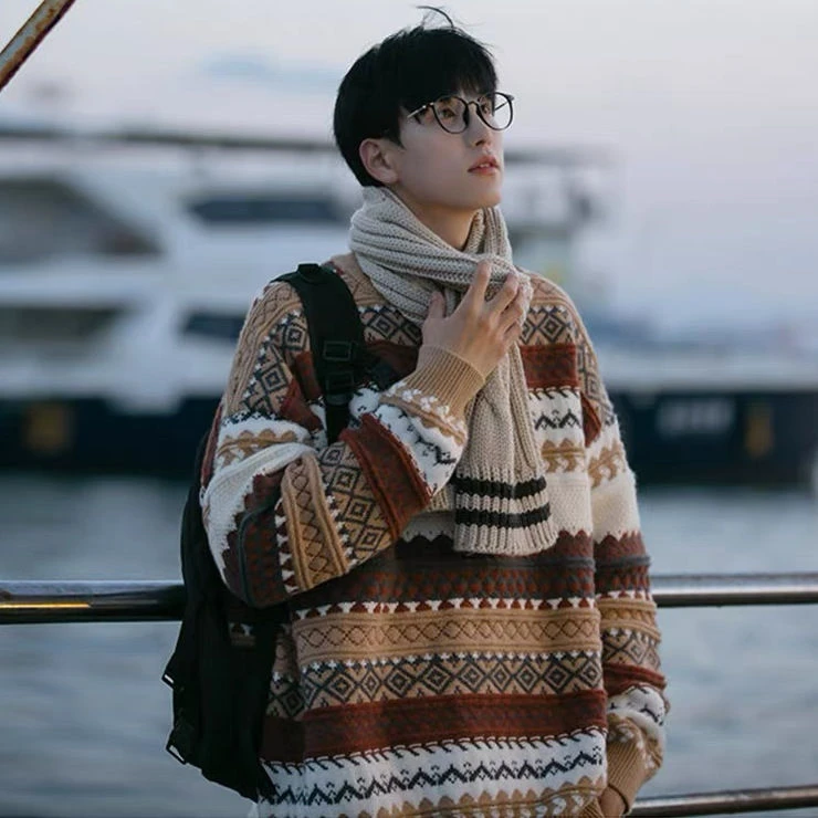 费尔岛圣诞毛衣男日系复古慵懒高级感加厚古着潮牌内搭冬季针织衫