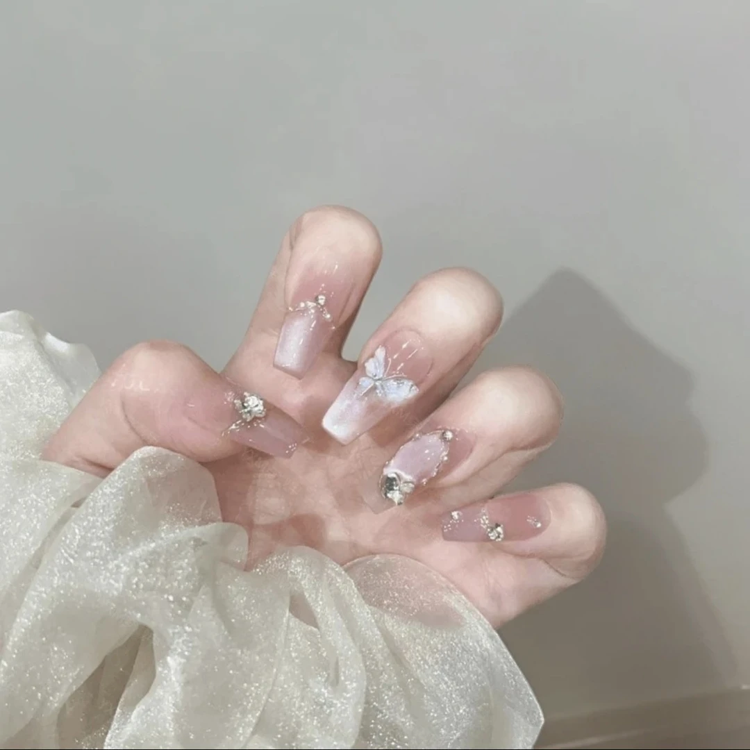 【月光银蝶】纯手工穿戴甲腮红高级感猫眼蝴蝶温柔轻奢可拆卸假指甲
