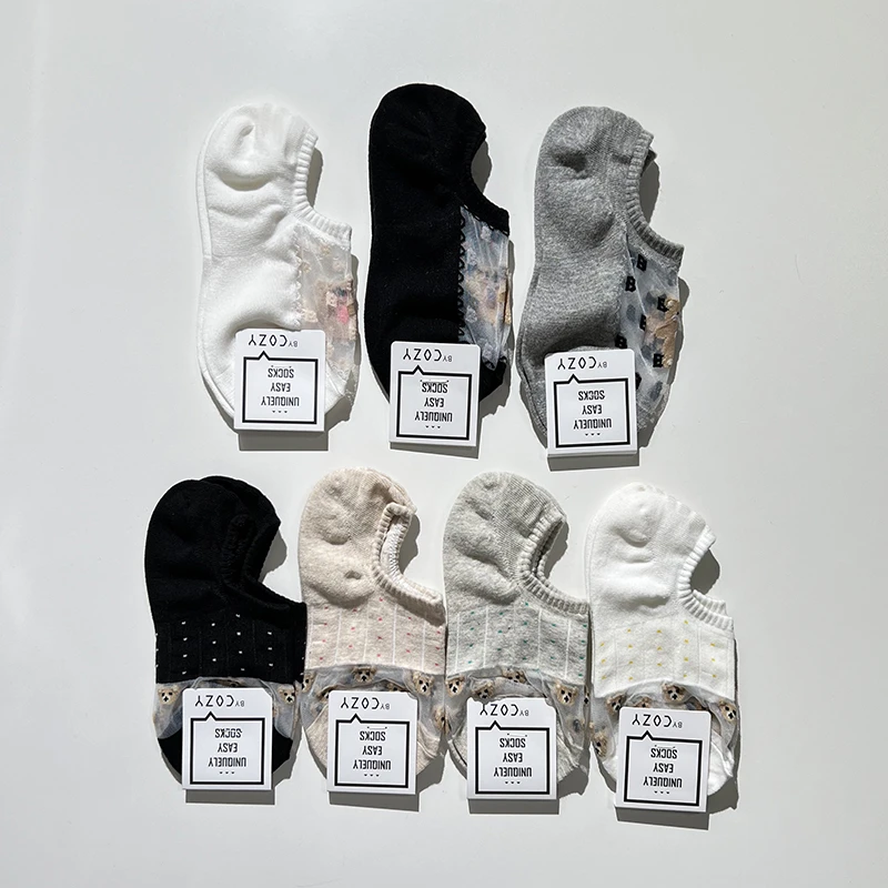 韩国东大门夏季网纱小熊女袜隐形船袜薄款