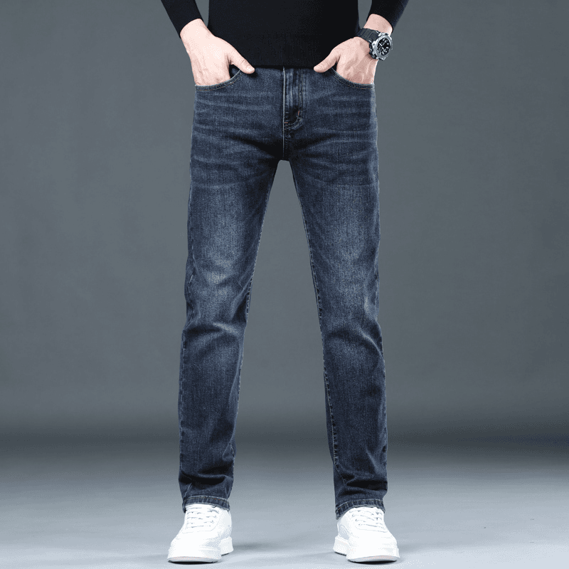 香港秋冬季蓝色牛仔裤男锥形修身直筒弹力高端韩版潮流休闲长裤子