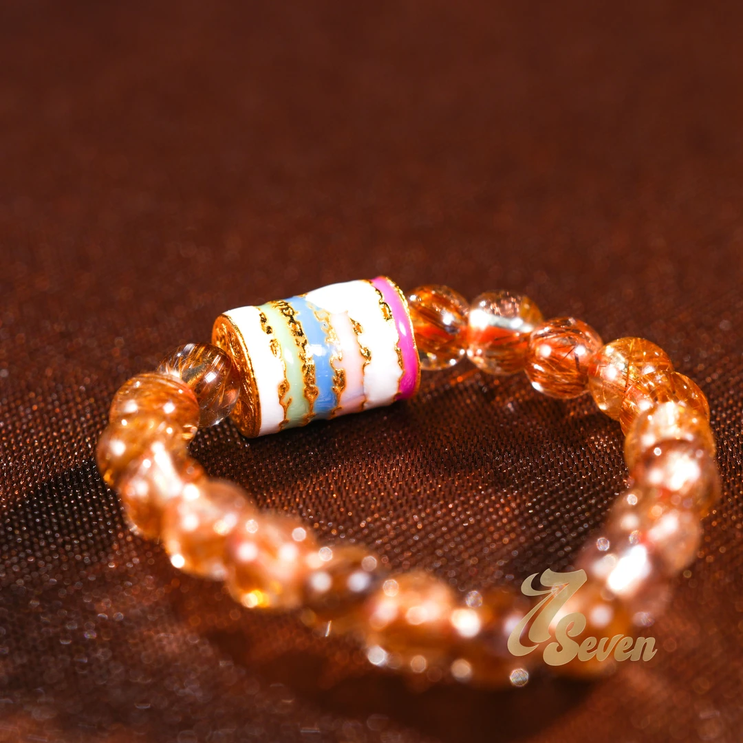 【七七原创】铜发晶五色五条经轮戒指