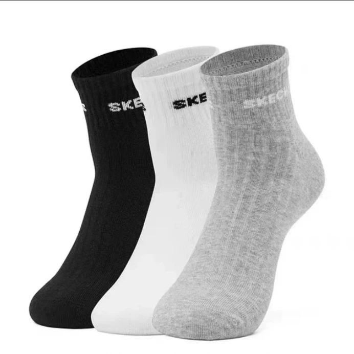 斯凯奇时尚中筒袜男女同款经典配色基础款运动休闲袜颜色随机