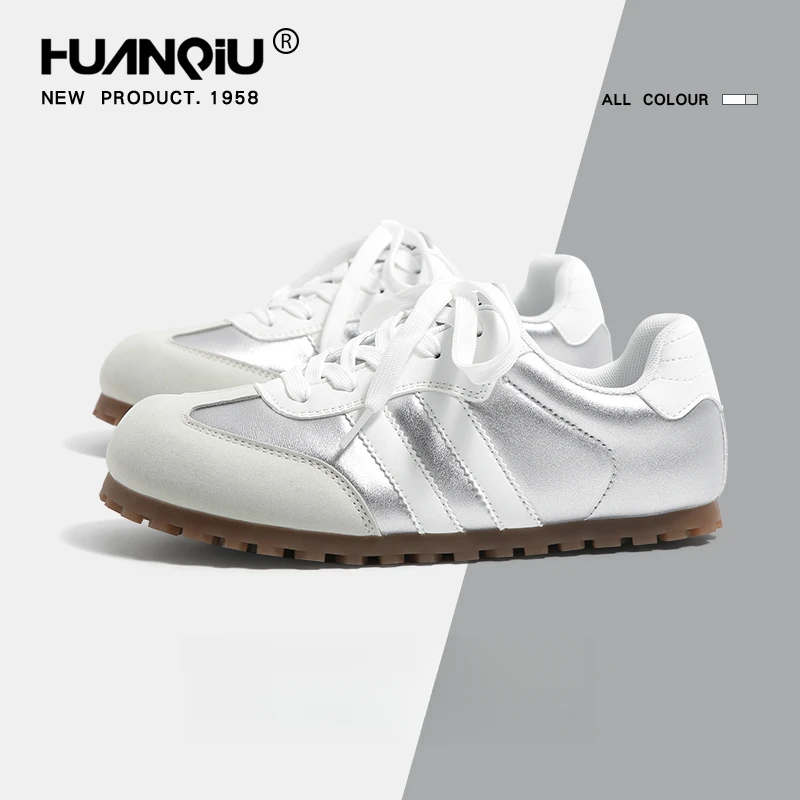 环球银色德训鞋女2025百搭新款厚底韩版配裙子春秋潮流运动板鞋