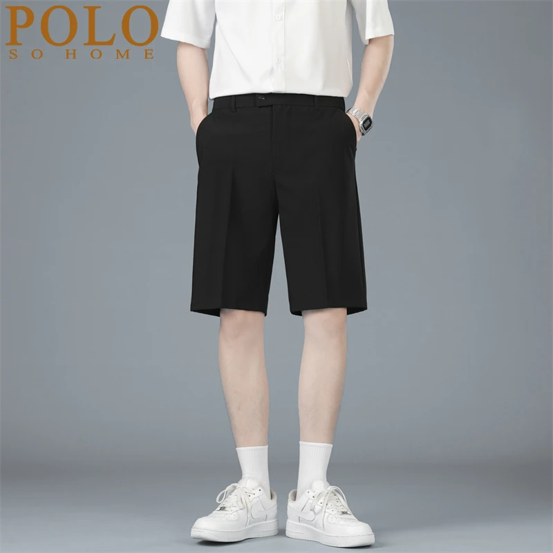 保罗休闲四分5分裤男垂感夏季薄款冰丝西装短裤男宽松西裤男直筒