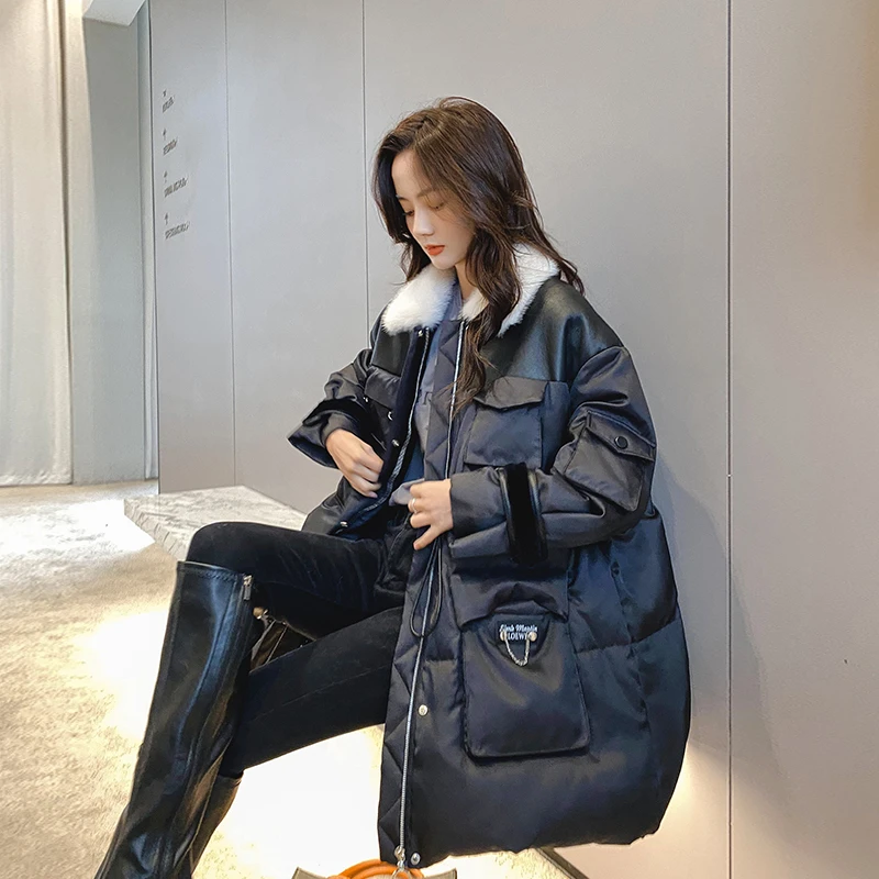 皮草外套女2024年冬新款皮毛一体拼接羽绒服中长款水貂领鹅绒大衣