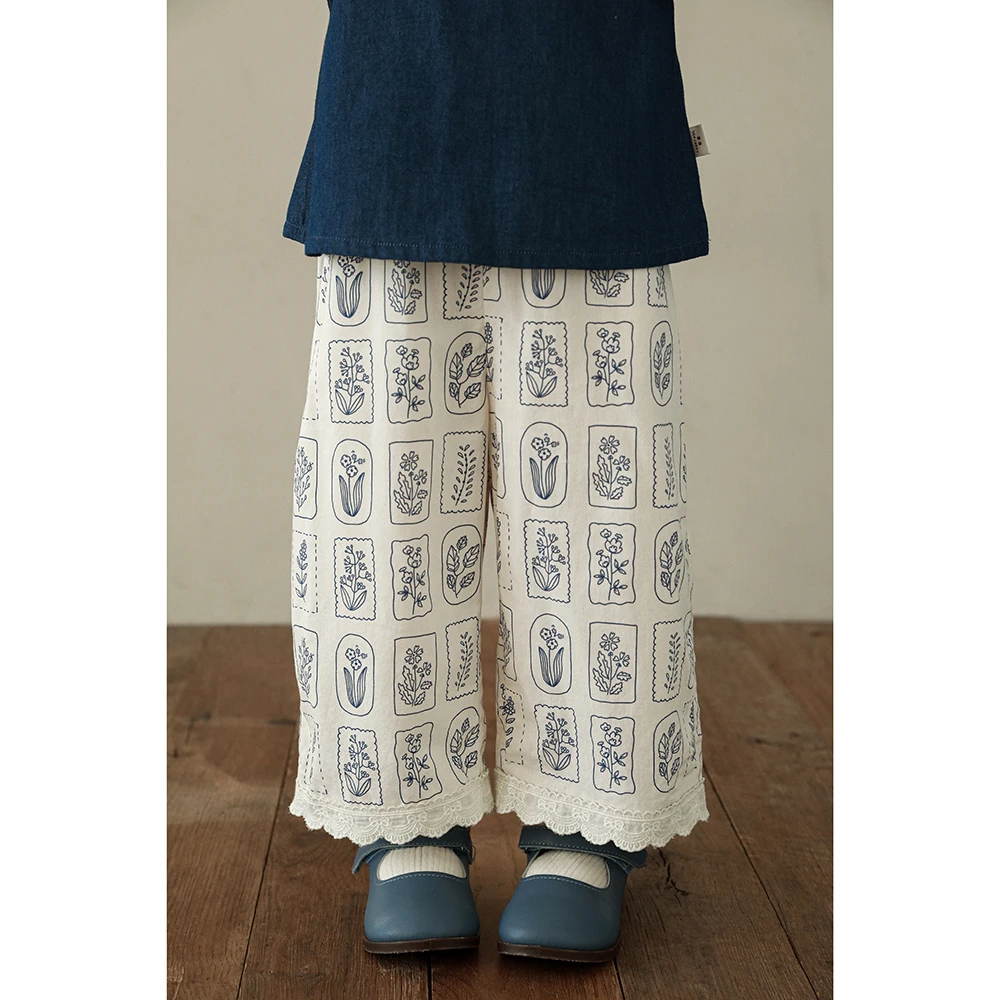 幼悠儿童时尚百搭裤子复古印花薄款童装纯棉女童休闲裤外穿HC0025