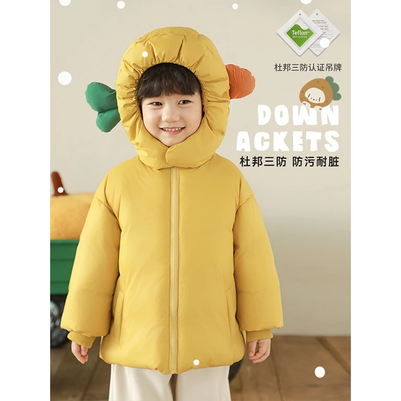 幼悠男童杜邦三防连帽棉服外套2024冬季女宝宝儿童潮牌服装N5289