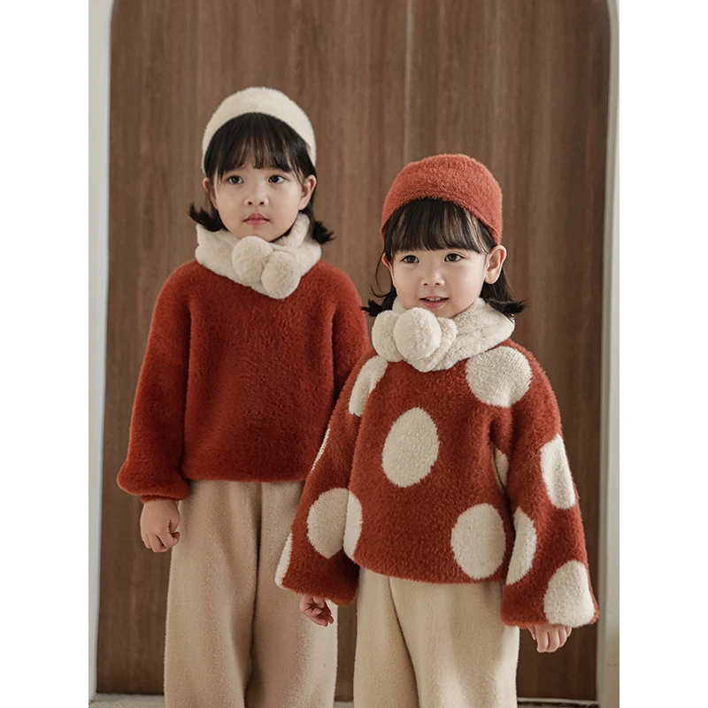 【清】幼悠女童秋冬季波点提花套头毛衣加厚儿童女宝宝针织衫 D1872