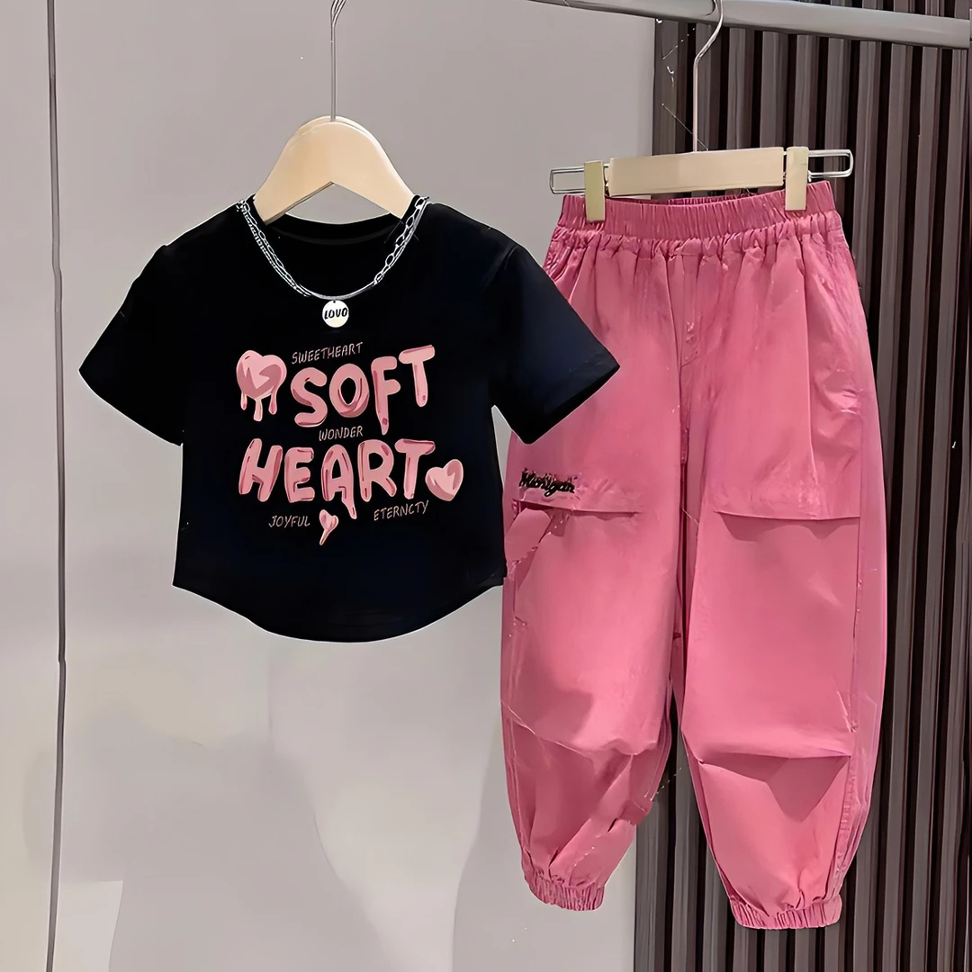 网红纯棉女童短袖t恤宝宝2024夏装新款字母卡通洋气半袖上衣女孩