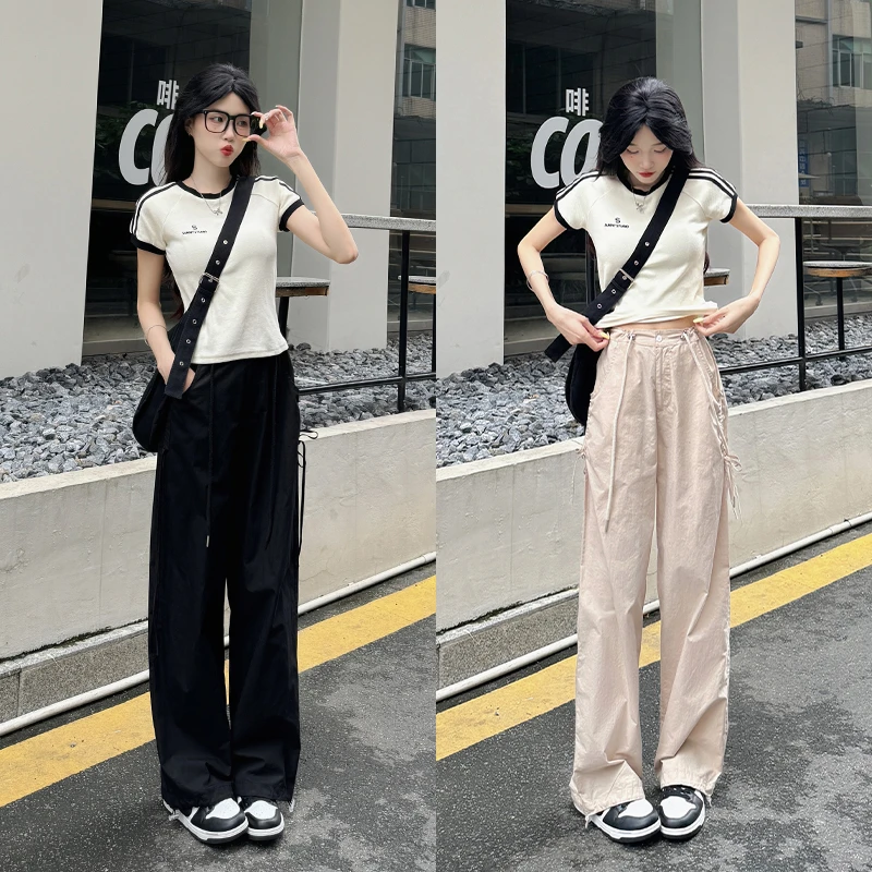 2025夏季美式休闲垂感设计感直筒裤显瘦时尚百搭工装裤