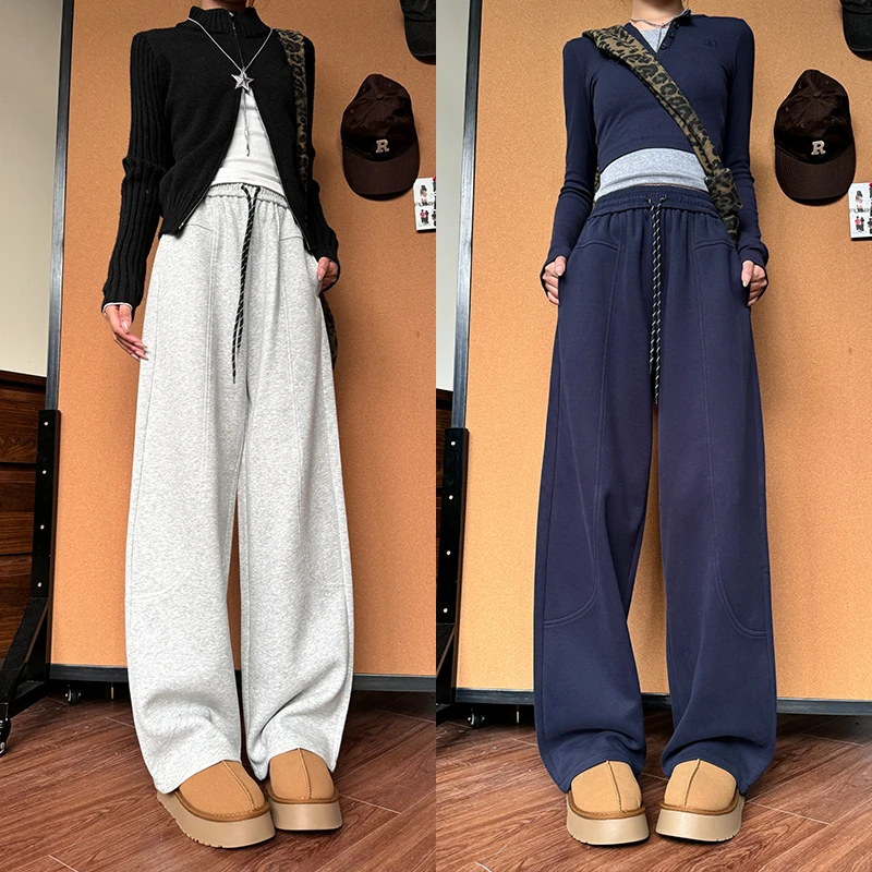 2024秋冬高腰显瘦梧桐裤宽松百搭休闲裤简约拼接香蕉阔腿裤