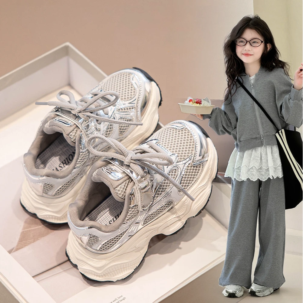 女童鞋子新款春秋款男童鞋运动鞋儿童户外老爹鞋宝宝网鞋大童透气