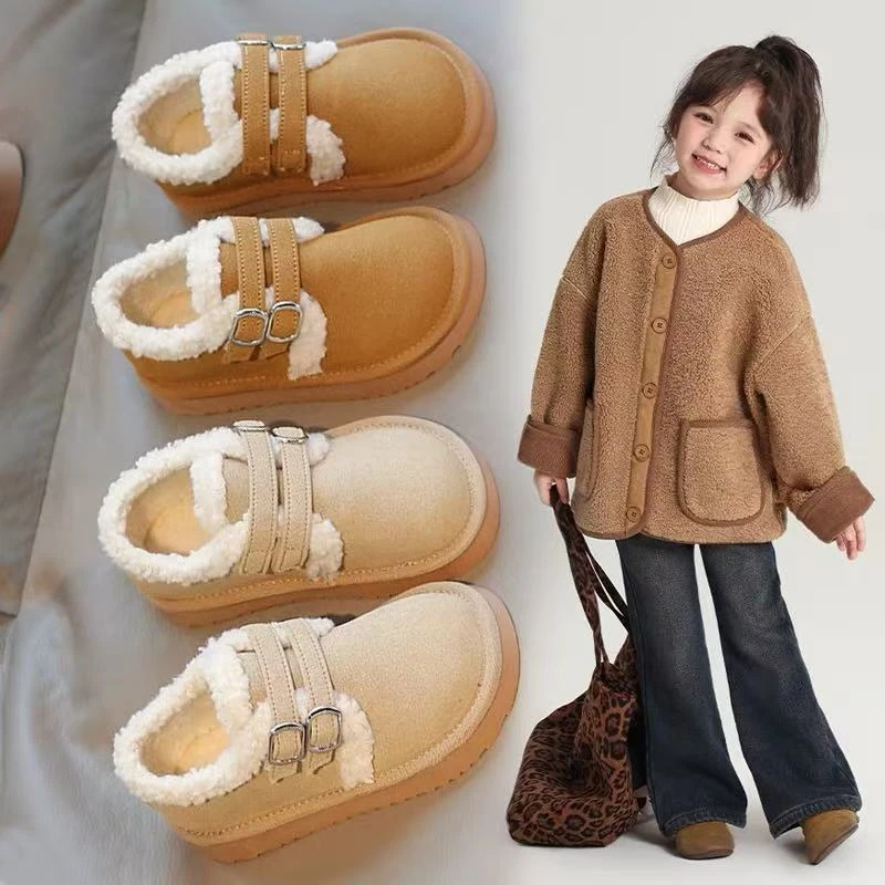 儿童棉鞋女童加绒二棉勃肯鞋2024冬季新款男童面包毛毛鞋女孩保暖