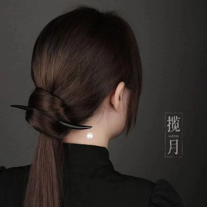 18厘米天然黑檀木发簪旗袍汉服简约日常盘发簪子木质高级发饰