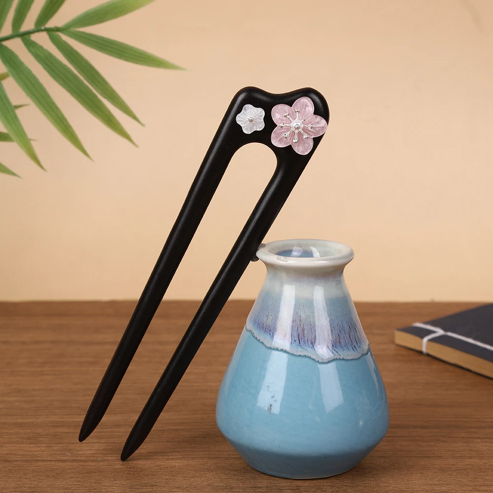 15厘米天然黑檀木发簪U型发簪日常简约新中式旗袍汉服百搭发饰