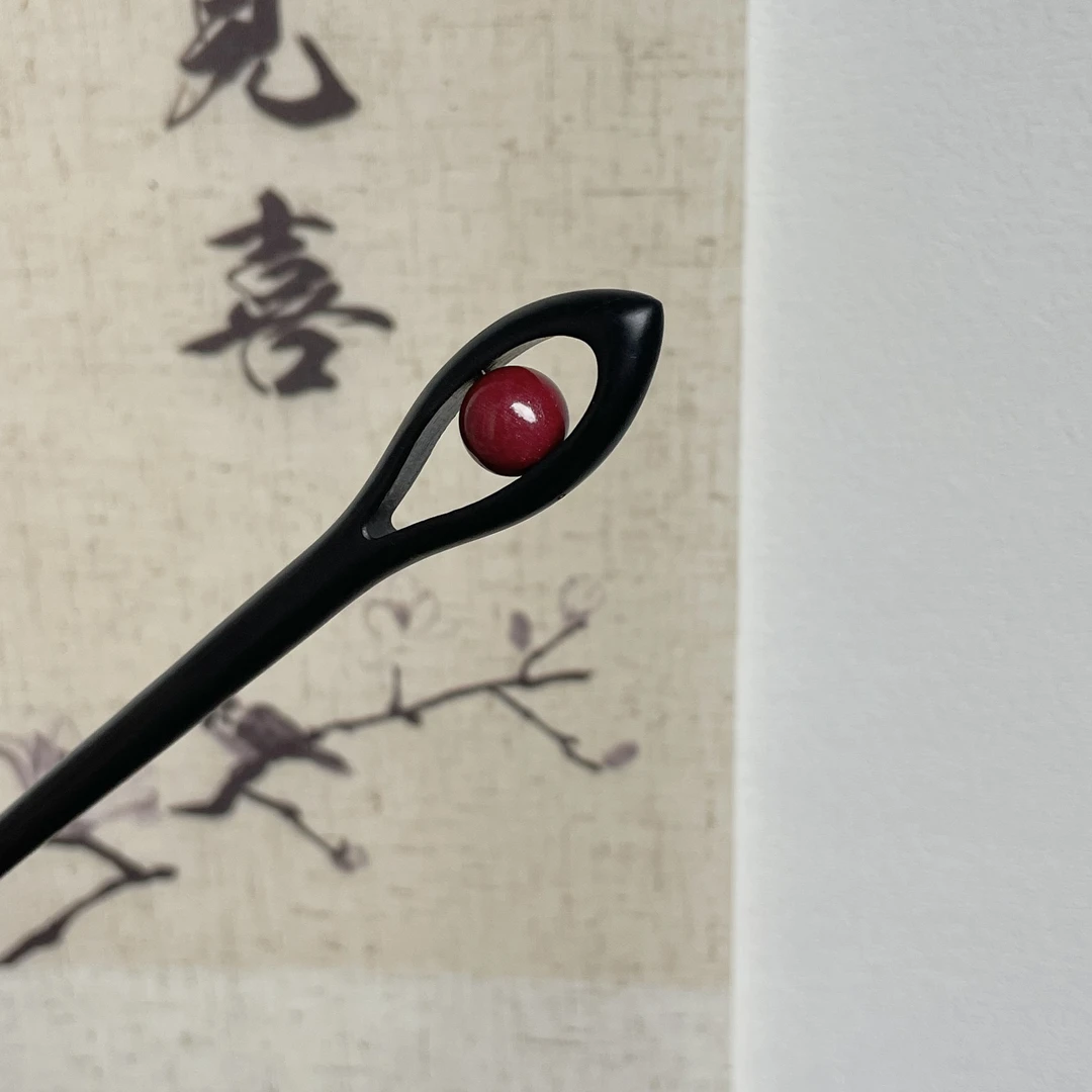 15厘米黑檀木发簪红心点缀簪子日常百搭发饰精致小巧木簪子