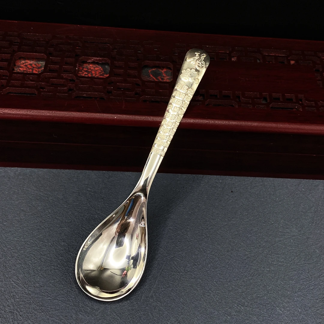 足银银制品 足银999福字勺子-13厘米复古