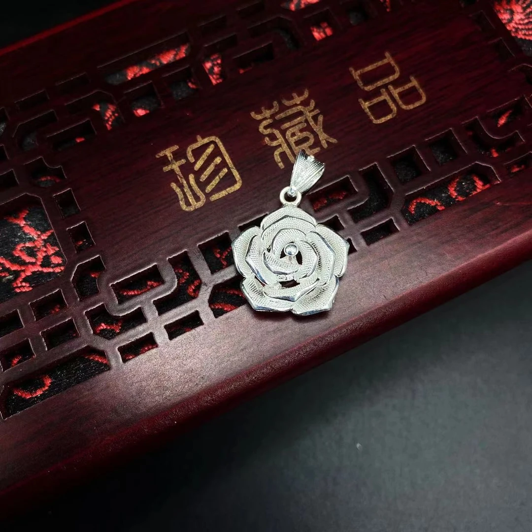 吊坠足银 足银玫瑰花吊坠-时尚百搭