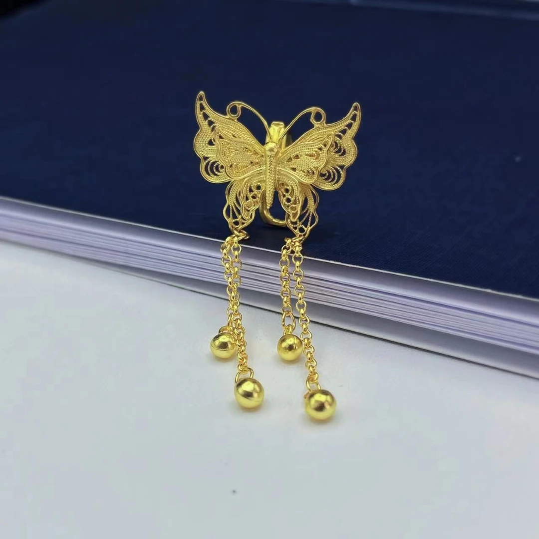 925银银制品 S925纯银花丝蝴蝶珠珠压襟-小板