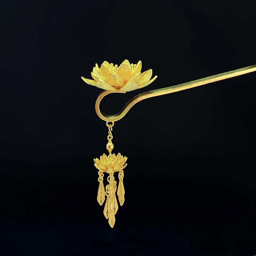 925银银制品 S925银   花丝重工步步生莲发簪