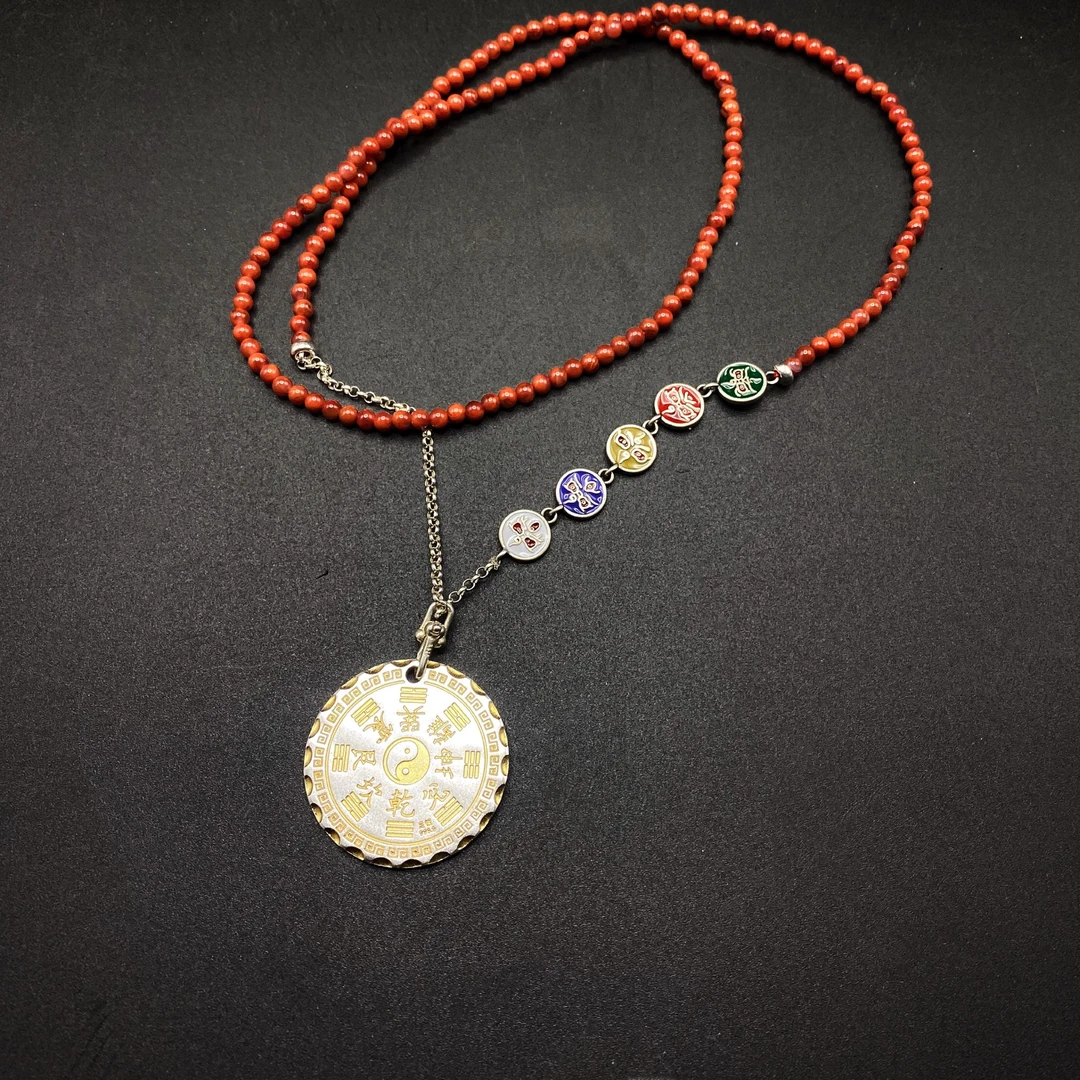 链子925银 S925纯银山鬼五路红珠珠套链