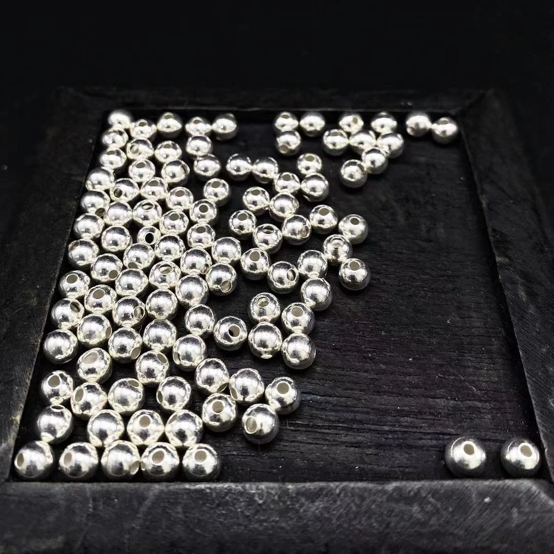 足银银制品 足银DIY珠子小孔光珠4毫米-5毫米直径手工时尚银色