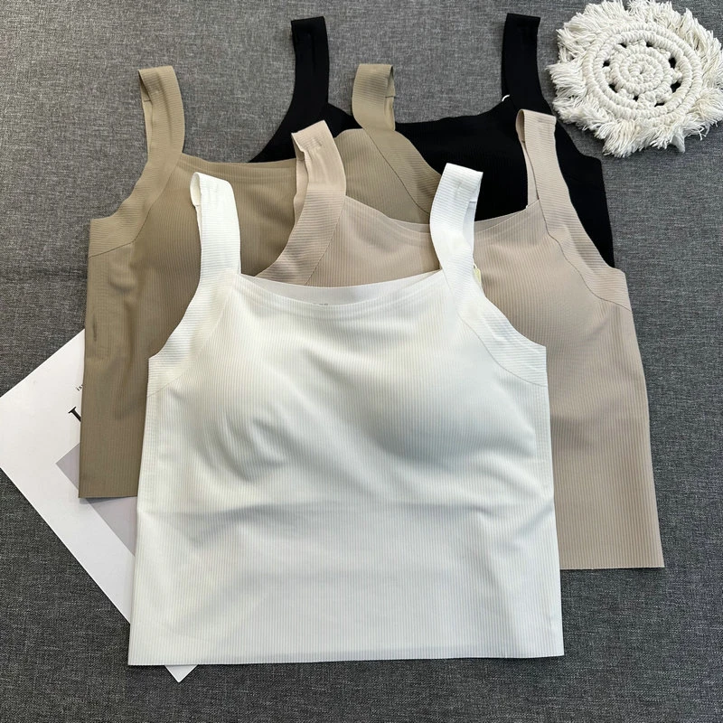 枫之欣5837冰丝无痕带胸垫美背抹胸小吊带内衣女内搭外穿打底背心