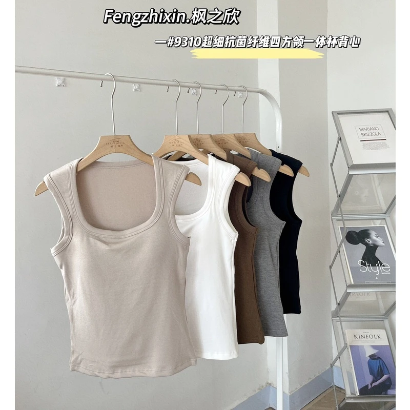 枫之欣9310超细抗菌纤维四方领飞袖一体杯背心聚拢外穿保暖背心女