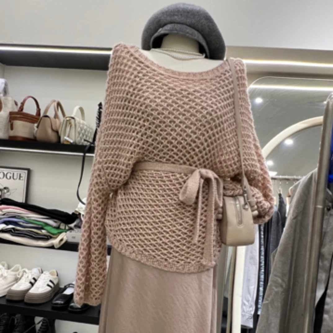 【小陈家推荐】49-69优雅显瘦镂空针织毛衣吊带连衣裙秋冬气质