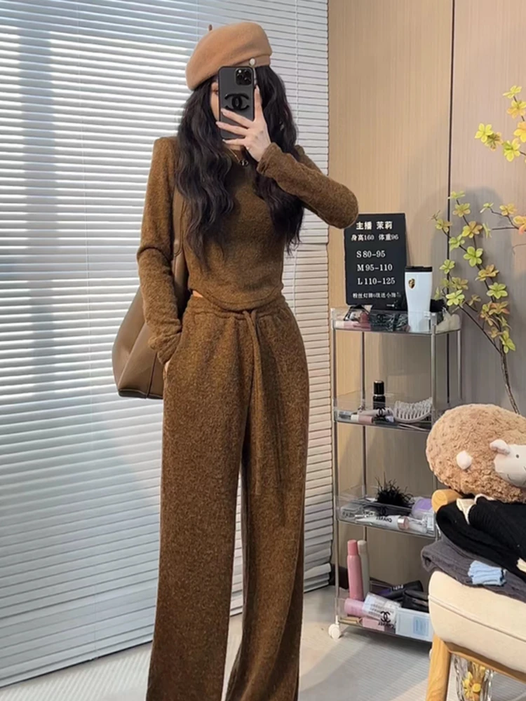 冬装搭配一整套2023秋冬新款时尚气质显瘦爆款高级休闲宽松阔腿裤