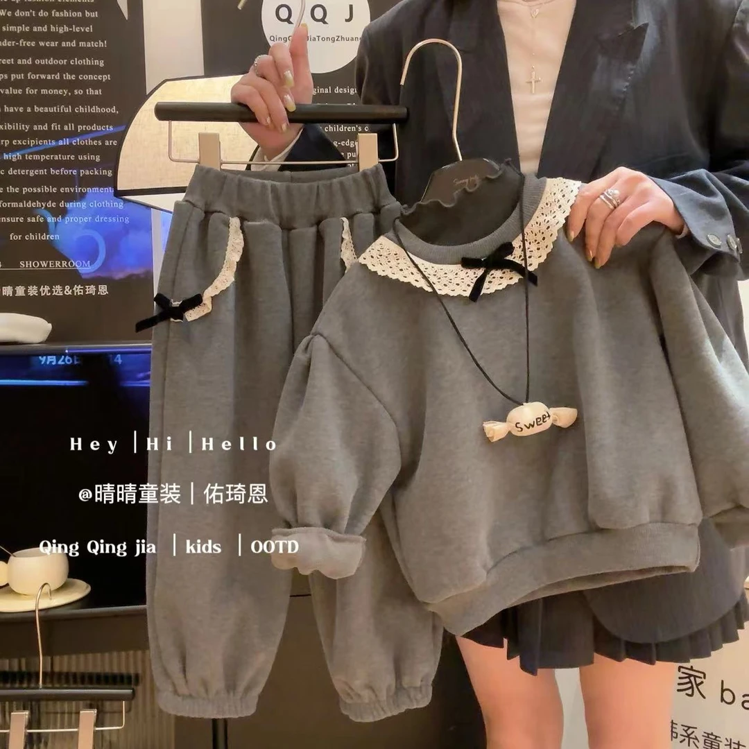 秋季新款儿童卫衣套装花边休闲卫衣卫裤两件套宝宝两件套【晴晴】