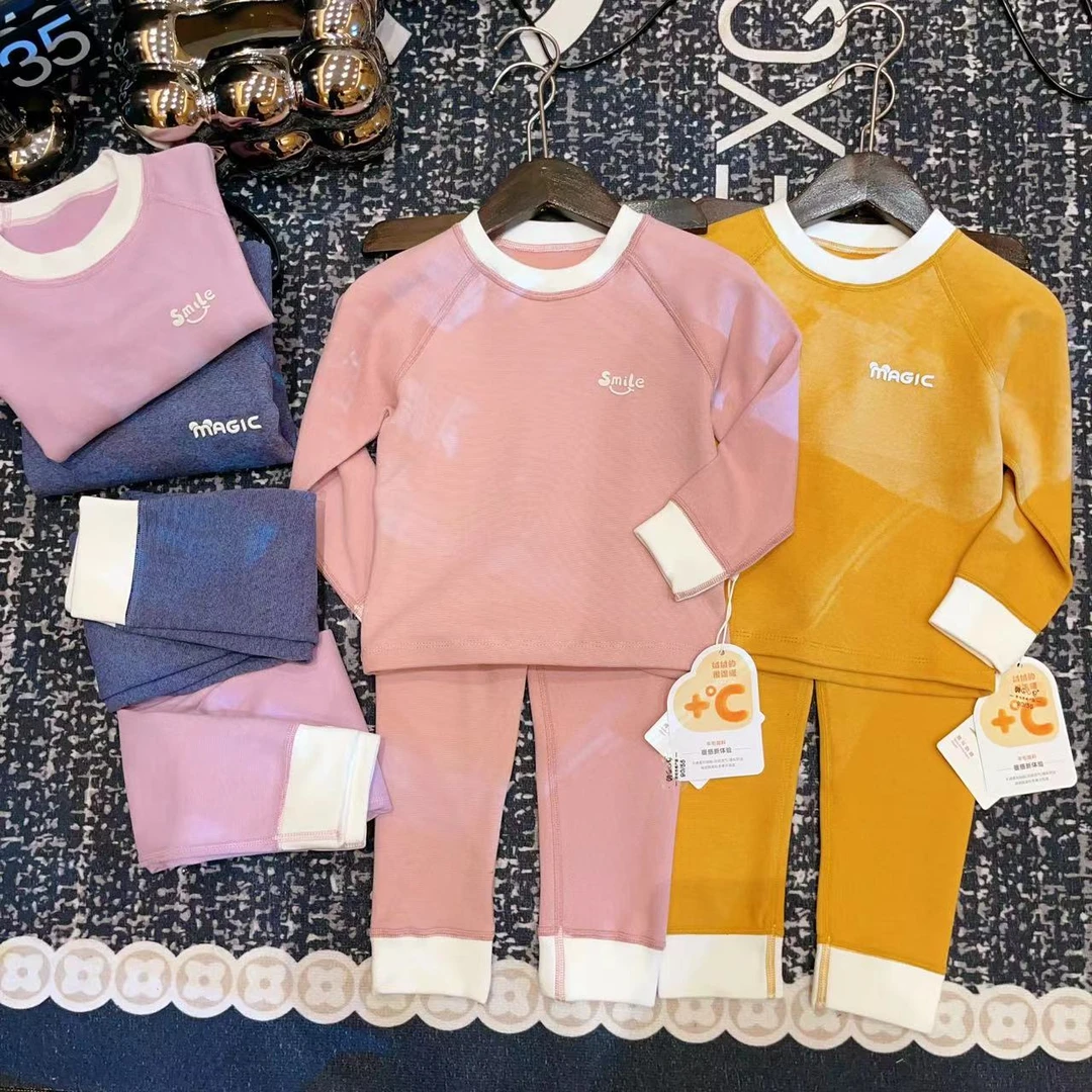 儿童无骨德绒中高领新款秋衣秋裤套装男女宝宝加厚保暖内衣套装.