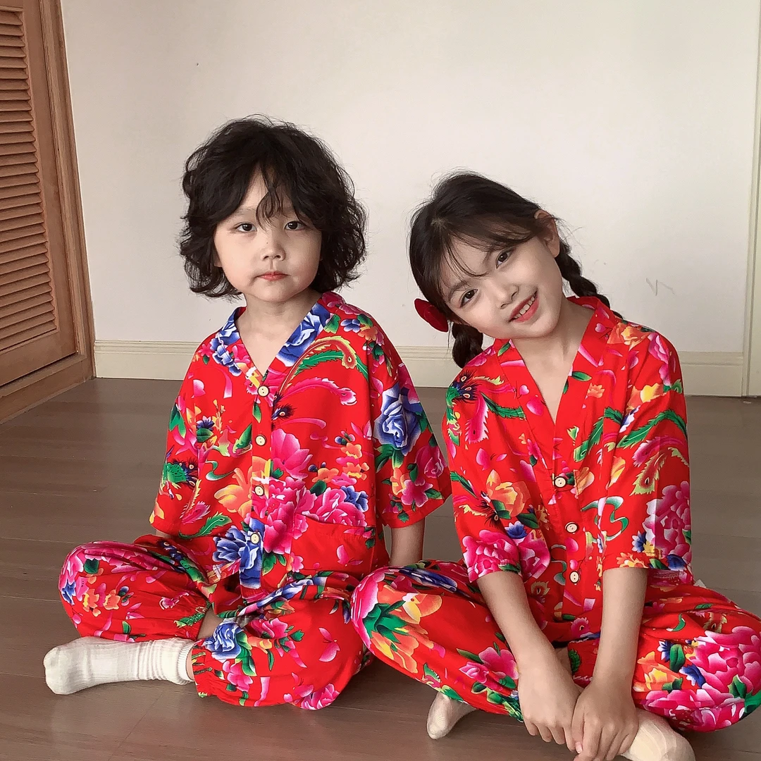 儿童家居服套装 男女童儿童睡衣绵绸两件套 夏季休闲薄款空调服