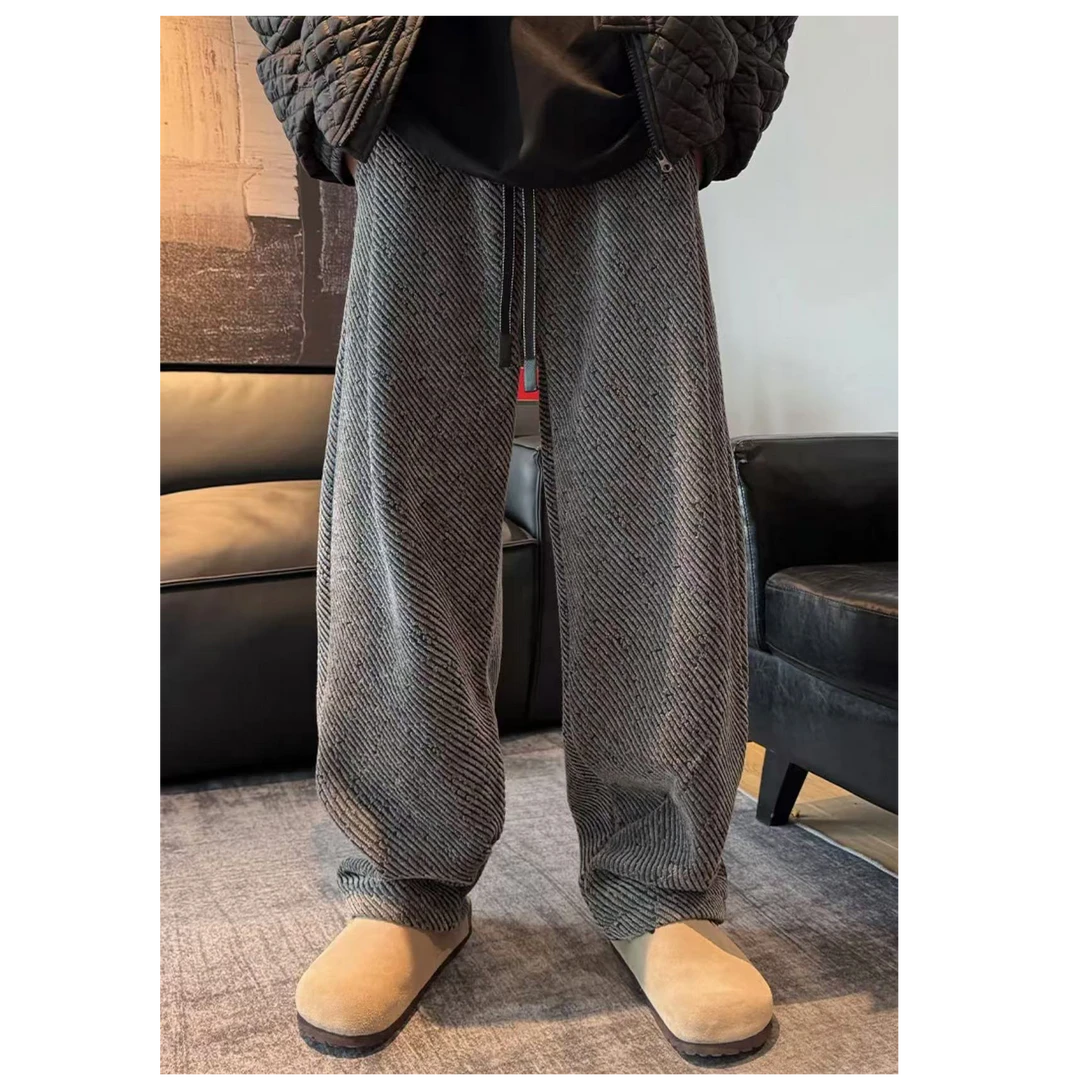 冬季上新斜纹针织提花直筒裤 宽松阔腿休闲百搭裤 加绒加厚慵懒系