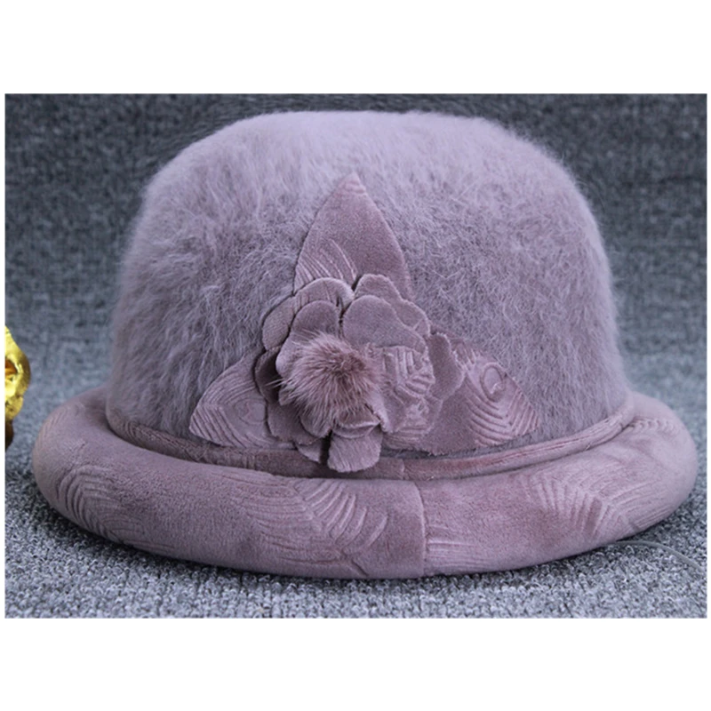 老人帽子女秋冬天保暖盆帽兔毛女帽加绒加厚礼帽中老年奶奶时装帽
