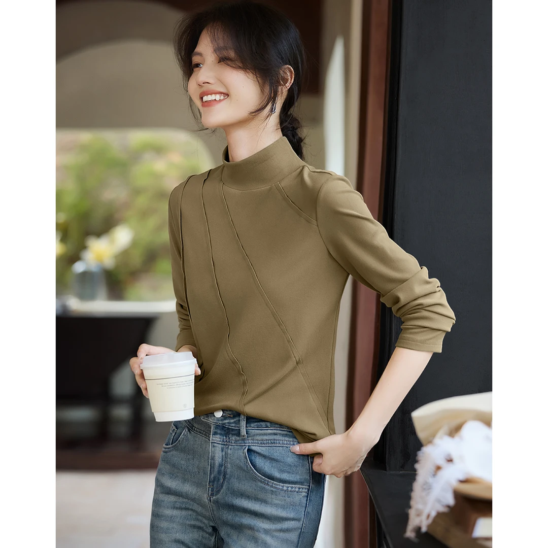 XWI/欣未气质休闲半高领打底衫2025冬季气质优雅分割半高领女3589