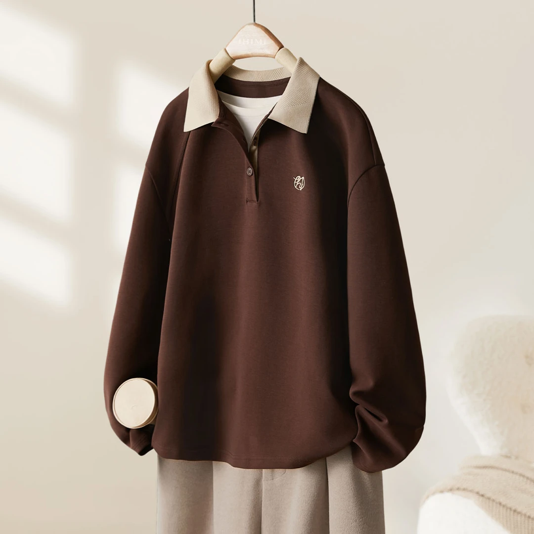 IHIMI/海谧卫衣2025秋季新款撞色拼接POLO领绣花卫衣无帽卫衣4583