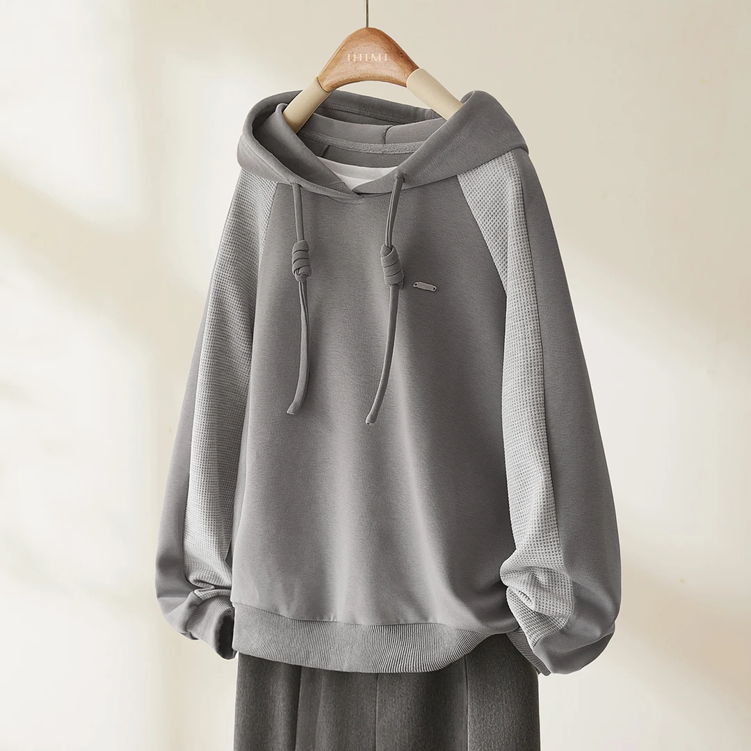 IHIMI/海谧卫衣25秋季慵懒风卫衣拼接简约休闲连帽卫衣上衣女4579