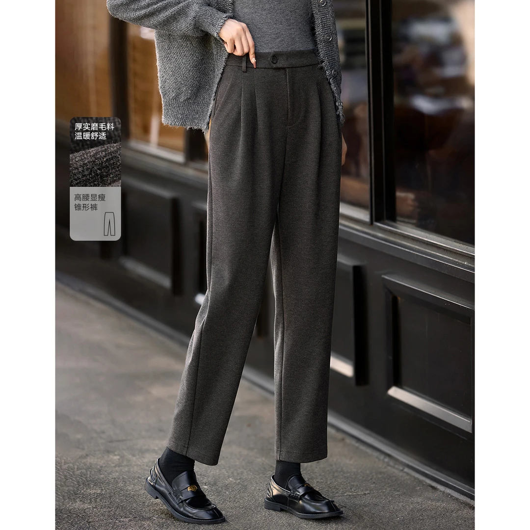 沫晗依美锥形西装裤2025冬季新款简约百搭腰头装饰通勤女装裤7578